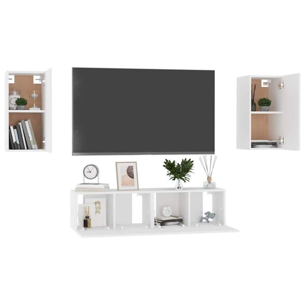 vidaXL 4 pcs conjunto de m&oacute;veis de TV contraplacado branco