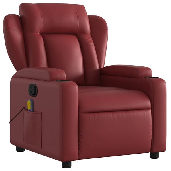 vidaXL Poltrona massagens reclin&aacute;vel couro artificial vermelho tinto