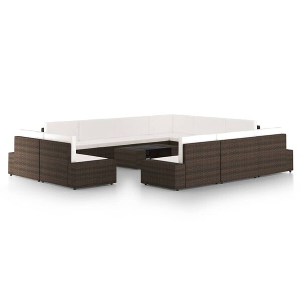 vidaXL 12 pcs conjunto lounge p/ jardim c/ almofad&otilde;es vime PE castanho