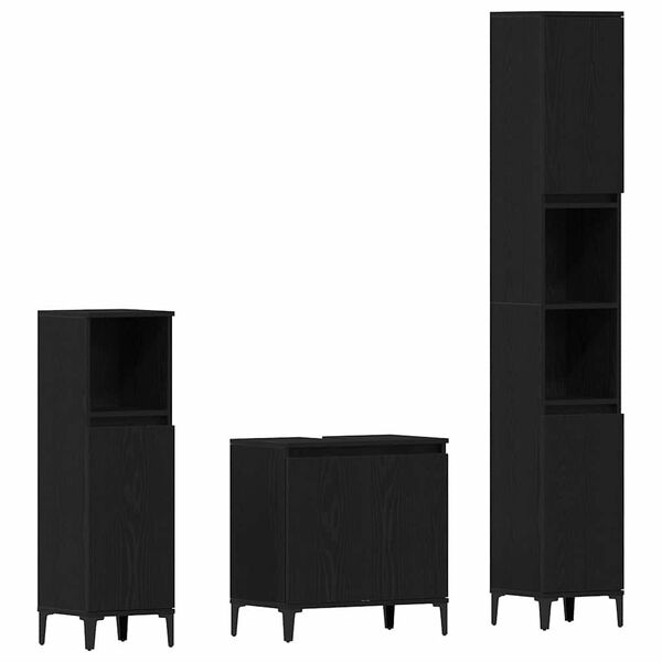 vidaXL Conjunto de M&oacute;veis para Banheiro com porta 3 pcs Carvalho Preto