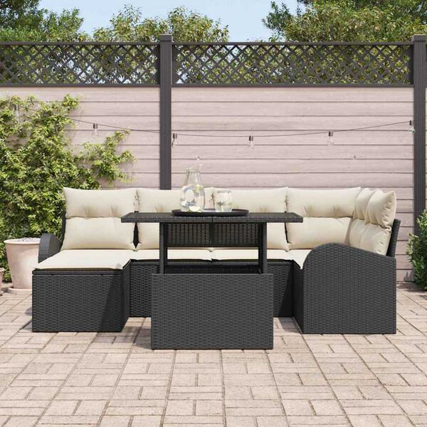 vidaXL Conjunto de Sof&aacute; de Jardim 7 pcs Preto Rattan Sint&eacute;tico