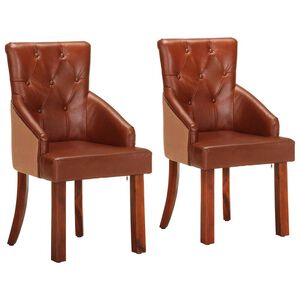 vidaXL Cadeiras de jantar 2 pcs couro de cabra genu&iacute;no castanho