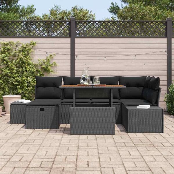 vidaXL Conjunto de Sof&aacute; de Jardim 7 pcs Preto Rattan Sint&eacute;tico