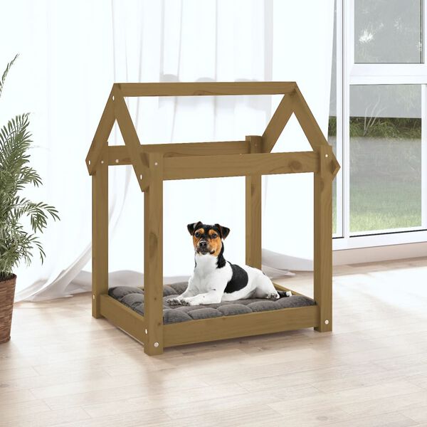 vidaXL Cama para cães 61x50x70 cm pinho maciço castanho mel