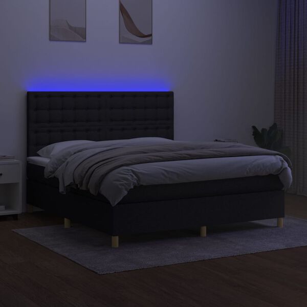 vidaXL Cama box spring c/ colch&atilde;o e LED 160x200 cm tecido preto