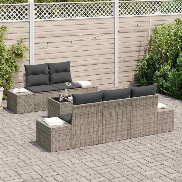 vidaXL Conjunto de Sof&aacute; de Jardim com almofada 6 pcs Cinzeto vime PE