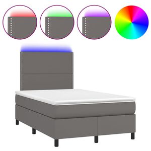 vidaXL Cama box spring c/ colch&atilde;o/LED 120x190cm couro artificial cinza