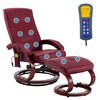 vidaXL Cadeira massagens + apoio p&eacute;s couro artif. vermelho tinto