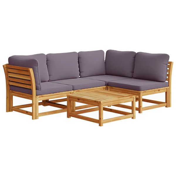 vidaXL 5 pcs conjunto lounge de jardim c/ almofadões acácia maciça