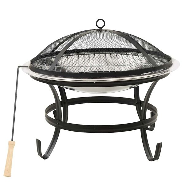 vidaXL Braseira e barbecue 2-em-1 com atiçador 56x56x49 cm aço inox.