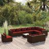vidaXL 11 pcs conjunto lounge de jardim c/ almofad&otilde;es vime PE castanho