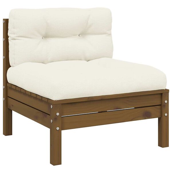 vidaXL 3 pcs conjunto lounge jardim c/ almofad&otilde;es creme pinho maci&ccedil;o