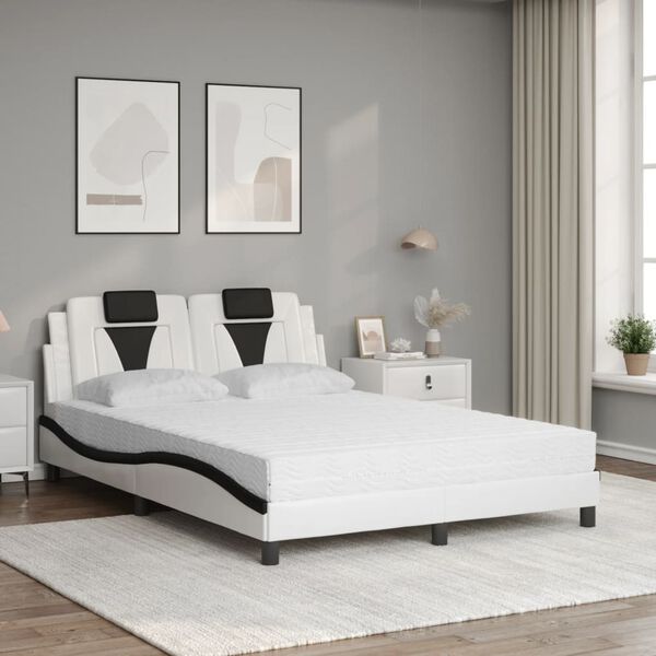 vidaXL Cama Viana com colch&atilde;o 140x200 cm couro artificial preto e branco