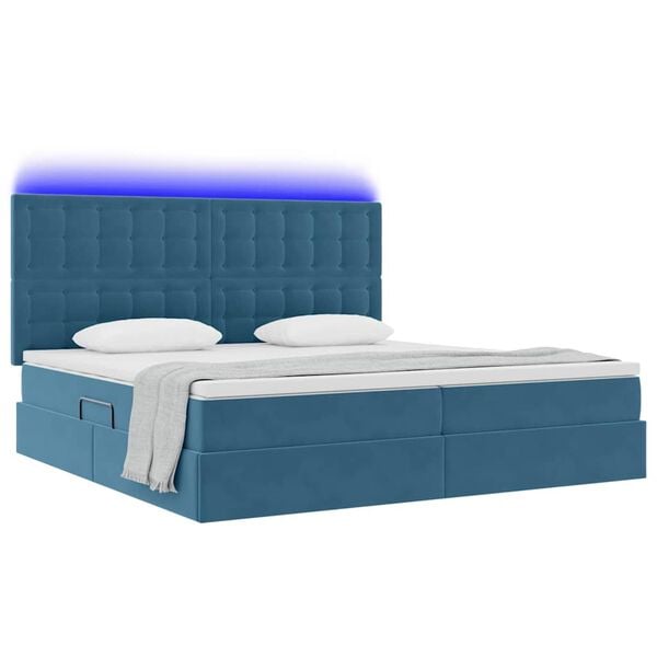vidaXL Cama com arruma&ccedil;&atilde;o e LED Azul Escuro 200 x 200 cm Veludo