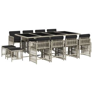 vidaXL 13 pcs conj. jantar jardim c/ almofad&otilde;es vime PE cinzento-claro