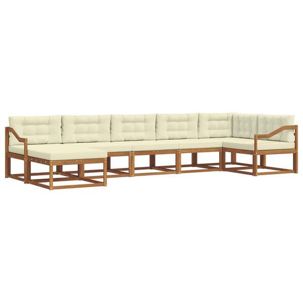vidaXL Conjunto de Sof&aacute;s para Exterior 7 pcs Natural e Creme