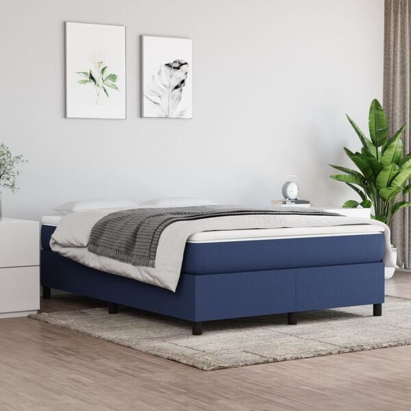 vidaXL Estrutura de cama com molas 140x200 cm tecido azul