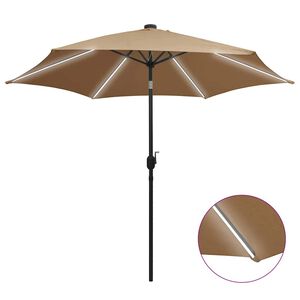 vidaXL Guarda-sol c/ luzes LED/poste alum&iacute;nio 300 cm cinza-acastanhado