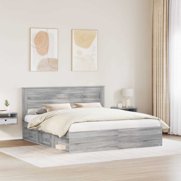vidaXL Estrutura da Cama com cabeceira Cinza Sonoma 200 x 200 cm