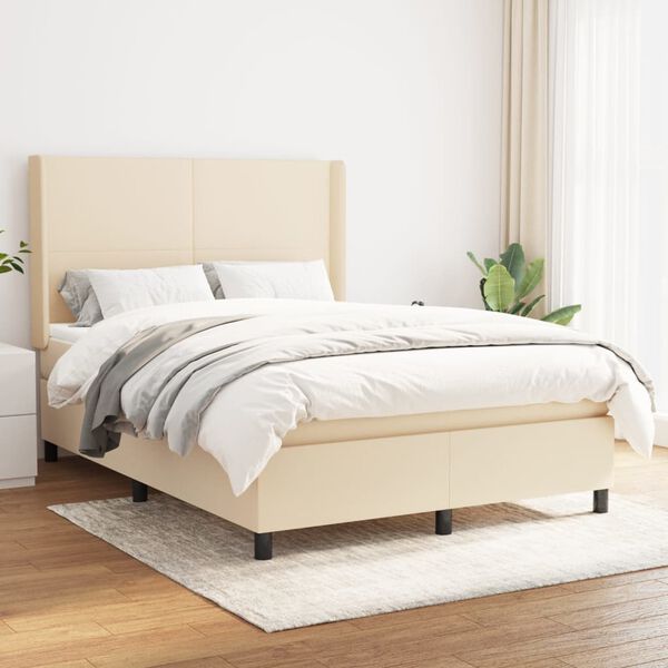 vidaXL Cama com molas/colch&atilde;o 140x190 cm tecido cor creme