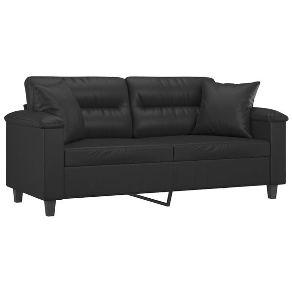 vidaXL Sof&aacute; 2 lugares c/ almofadas/almofad&otilde;es 140cm couro artif. preto