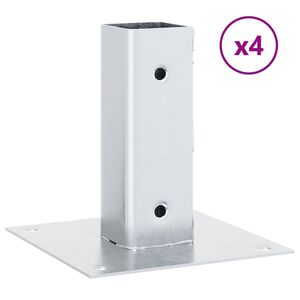 vidaXL Bases de poste quadradas 4 pcs prata 46x46 mm a&ccedil;o galvanizado