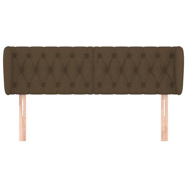 vidaXL Cabeceira de cama c/ abas tecido 147x23x78/88cm castanho-escuro