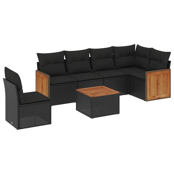 vidaXL 7 pcs conjunto de sof&aacute;s p/ jardim c/ almofad&otilde;es vime PE preto