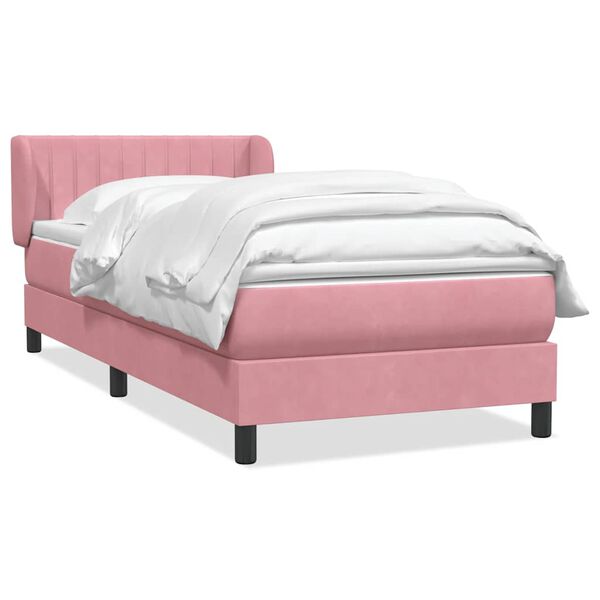 vidaXL Cama com molas/colch&atilde;o rosa 90x220 cm veludo