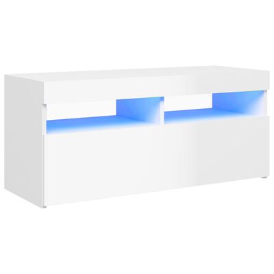vidaXL Móvel de TV com luzes LED 90x35x40 cm branco brilhante