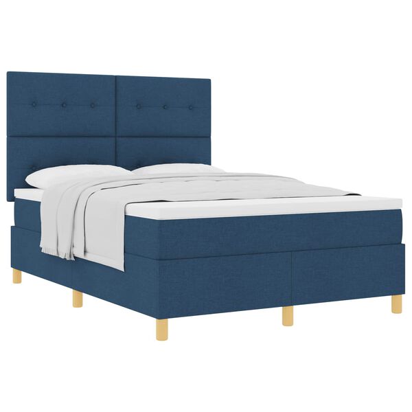vidaXL Cama Box com colch&atilde;o com cabeceira Azul 140 x 200 cm tecido