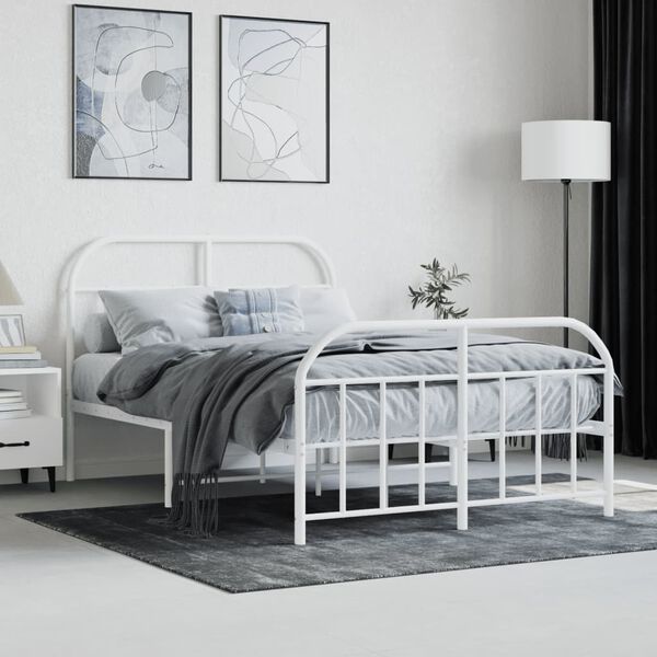 vidaXL Estrutura de cama com cabeceira e p&eacute;s 120x200 cm metal branco