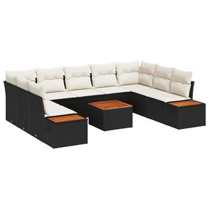 vidaXL Conjunto de Sof&aacute; de Jardim 5 pcs Preto e Creme Polirattan
