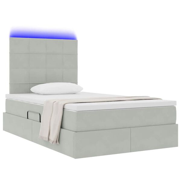vidaXL Cama com arruma&ccedil;&atilde;o e LED Cinzento-claro 120 x 190 cm Veludo
