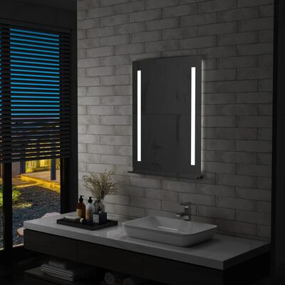 vidaXL Espelho de parede LED c/ prateleira para casa de banho 60x80 cm