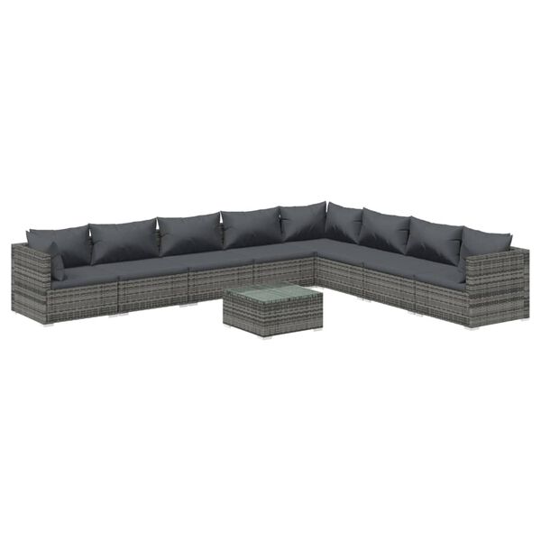vidaXL 9 pcs conjunto lounge de jardim c/ almofad&otilde;es vime PE cinzento