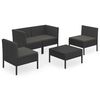 vidaXL 5 pcs conjunto lounge de jardim c/ almofad&otilde;es vime PE preto