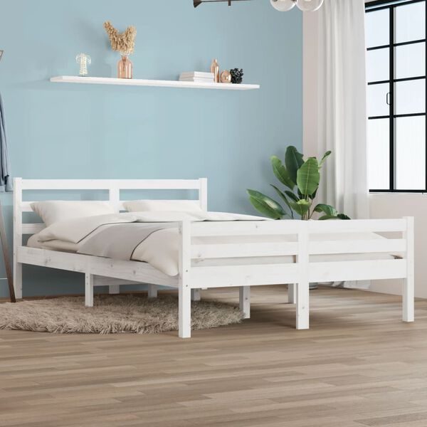 vidaXL Estrutura de cama 160x200 cm madeira maci&ccedil;a branco
