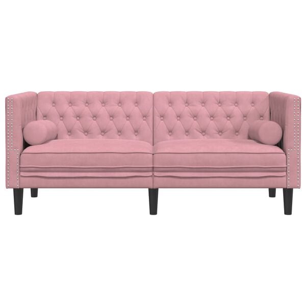 vidaXL Sof&aacute; chesterfield com rolos 2 lugares veludo rosa
