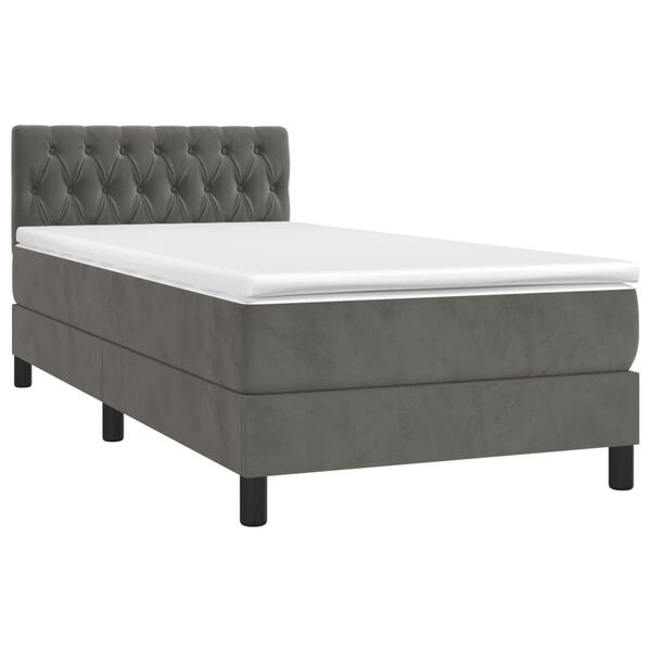 vidaXL Cama box spring c/ colch&atilde;o/LED 90x190 cm veludo cinzento-escuro