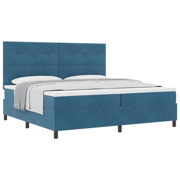 vidaXL Cama Box com colch&atilde;o Azul Escuro 200 x 200 cm tecido