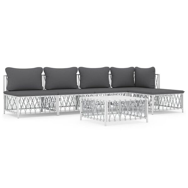 vidaXL 6 pcs conjunto lounge de jardim com almofadões aço branco
