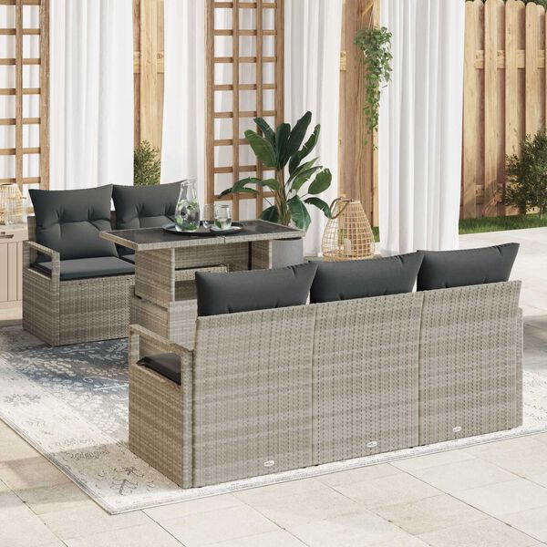 vidaXL Conjunto de Sof&aacute; de Jardim com almofada 6 pcs Cinzento-claro