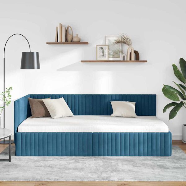 vidaXL Estrutura de Cama de Canto Azul 100 cm x 200 cm Veludo