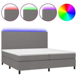 vidaXL Cama box spring c/ colch&atilde;o e LED 200x200 cm tecido cinza-escuro