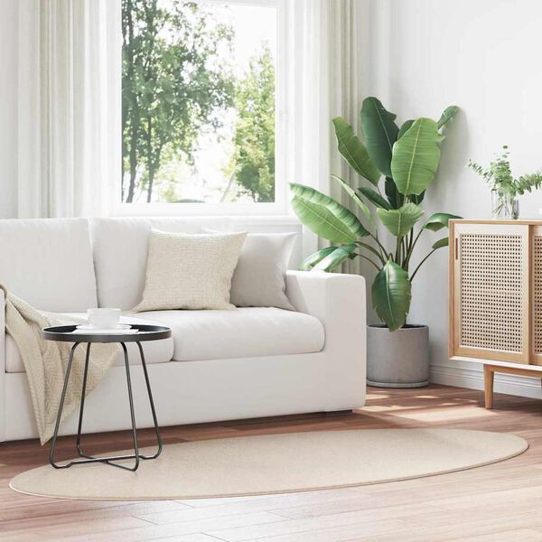 vidaXL Tapetes de &aacute;rea Oval HUARTE Bege 100 x 200 cm 100% Poli&eacute;ster