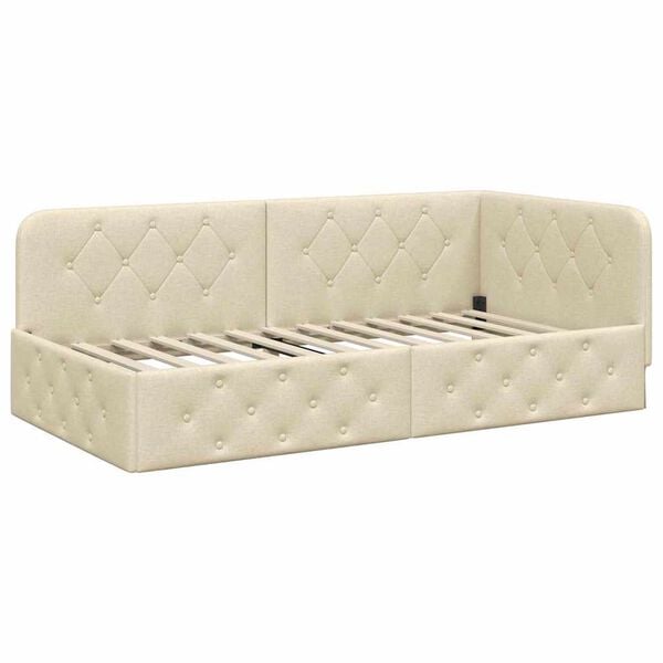 vidaXL Estrutura de Cama de Canto Creme 100 x 200 cm tecido