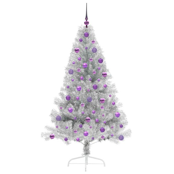 vidaXL &Aacute;rvore de Natal Artificial Pr&eacute;-iluminada Prateado 180 cm PET