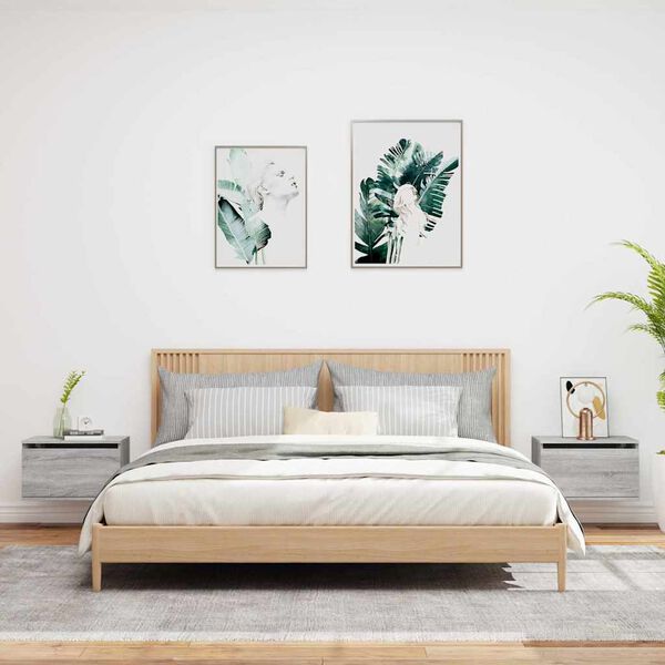 vidaXL Mesas de cabeceira de parede com luzes LED 2pcs cinzento sonoma