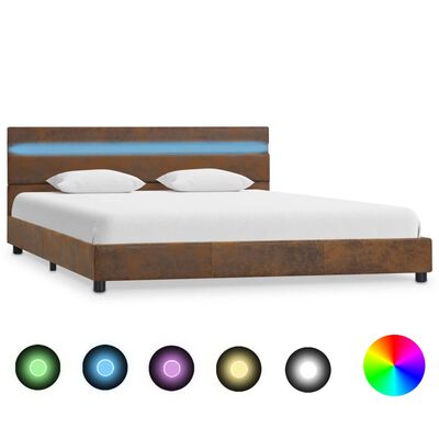 vidaXL Estrutura de cama com LED em tecido 140x200 cm castanho